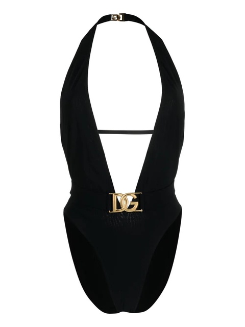Dolce & Gabbana logo-plaque plunge swimsuit - Black - zdjęcie produktu nr 1