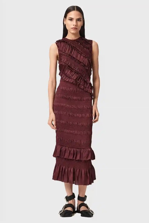 AllSaints sukienka NYLA kolor czerwony midi dopasowana W034DD - zdjęcie produktu nr 1