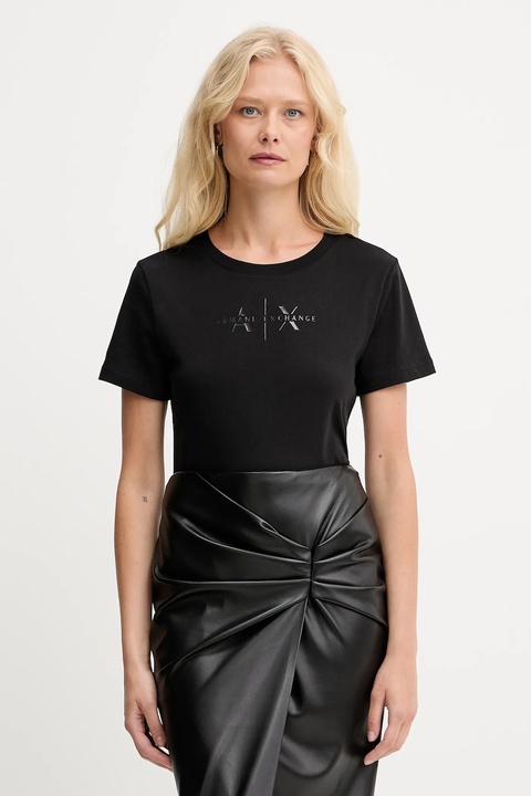 Armani Exchange t-shirt bawełniany damski kolor czarny XW001366 AF10356 - zdjęcie produktu nr 1
