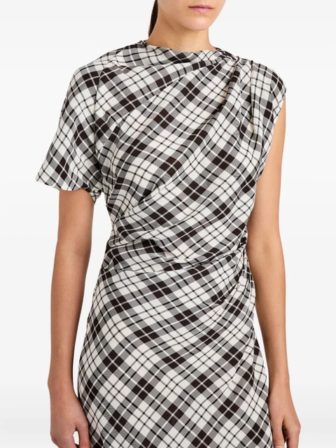 Proenza Schouler Hallie asymmetric-neckline plaid dress - Black - zdjęcie produktu nr 2