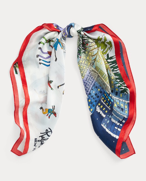 RALPH LAUREN - Jedwabny szalik z motywem łyżwiarstwa - zdjęcie produktu nr 1