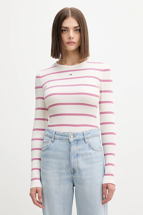 Tommy Jeans longsleeve damski kolor beżowy DW0DW17387 - zdjęcie produktu nr 1