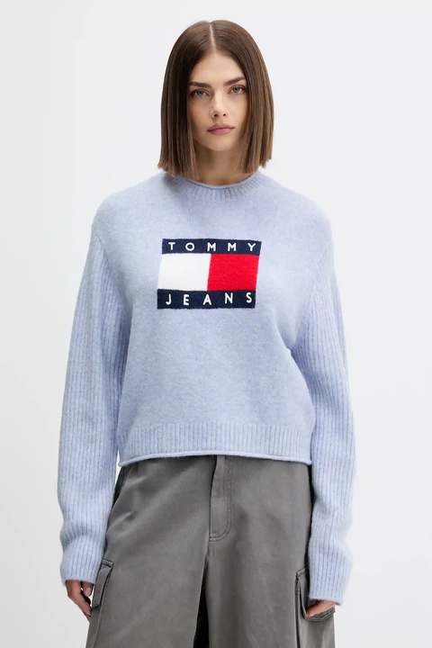 Tommy Jeans sweter z dodatkiem wełny damski kolor różowy lekki DW0DW21782 - zdjęcie produktu nr 1