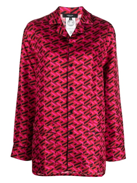 Versace logo-print silk pyjama top - Red - zdjęcie produktu nr 1