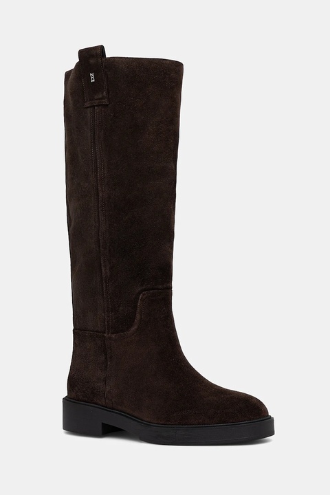 Nokwol kozaki zamszowe Jose Brown Leather damskie kolor brązowy na płaskim obcasie Jose Brown Leather - zdjęcie produktu nr 1
