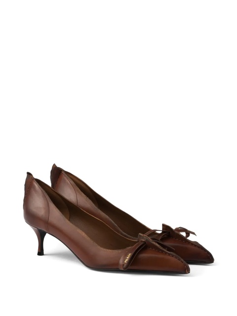 Prada 55 mm Antiqued leather pointed-toe pumps - Brown - zdjęcie produktu nr 2