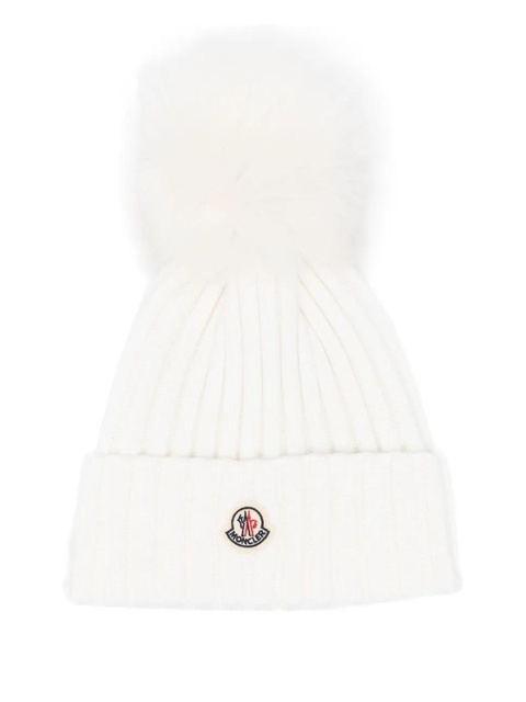 Moncler pompom logo patch hat - White - zdjęcie produktu nr 1