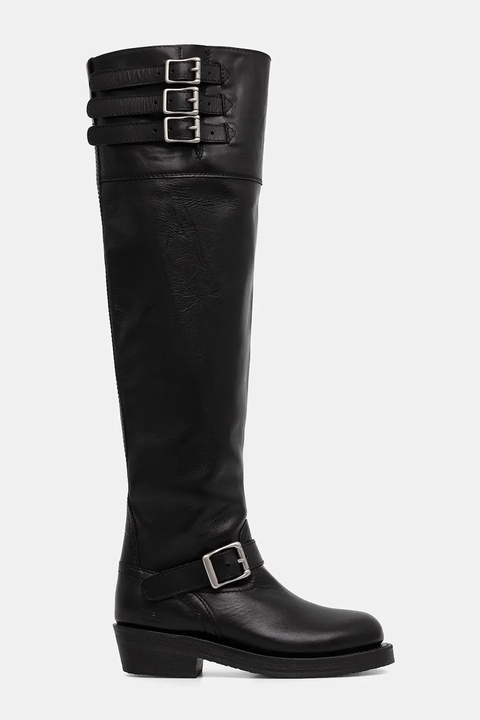 Polo Ralph Lauren kozaki skórzane Biker Boot damskie kolor czarny na płaskim obcasie 818973063001 - zdjęcie produktu nr 2