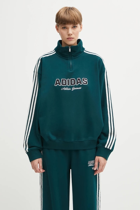 adidas Originals bluza bawełniana Quarter Zip damska kolor zielony z aplikacją KF2309 - zdjęcie produktu nr 1