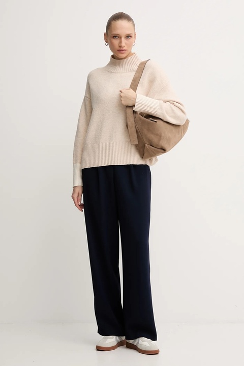 Marc Aurel sweter z domieszką wełny damski kolor beżowy z golfem 8027-8000-82089 - zdjęcie produktu nr 1