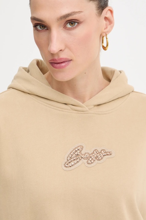 BOSS Orange bluza bawełniana damska kolor zielony z kapturem z aplikacją 50545507 - zdjęcie produktu nr 2