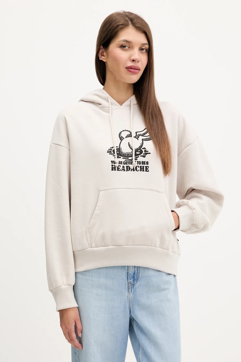 Vans bluza damska kolor beżowy z kapturem z nadrukiem VN000Q37EN91 - zdjęcie produktu nr 1
