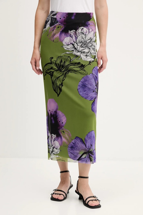 Desigual spódnica TULLEFLOWERS kolor zielony maxi prosta 25WWFK03 - zdjęcie produktu nr 1