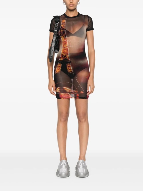 Jean Paul Gaultier Pigalle-print mesh mini dress - Black - zdjęcie produktu nr 2