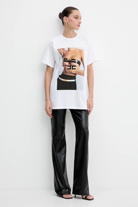 Elisabetta Franchi t-shirt bawełniany damski kolor biały MA02456E2 - zdjęcie produktu nr 2