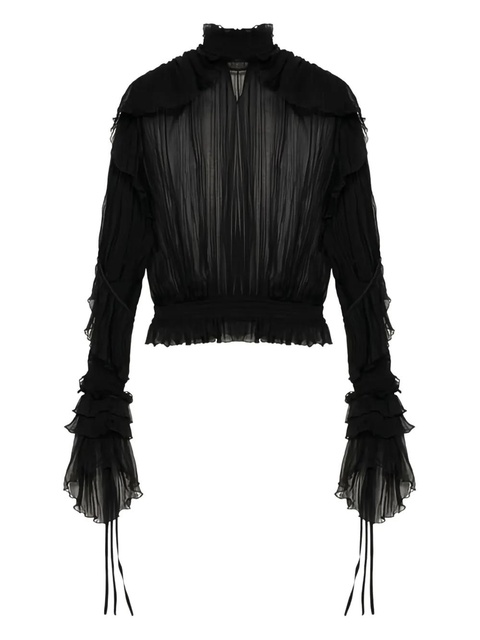 Blumarine pilsse ruffled chiffon top - Black - zdjęcie produktu nr 1