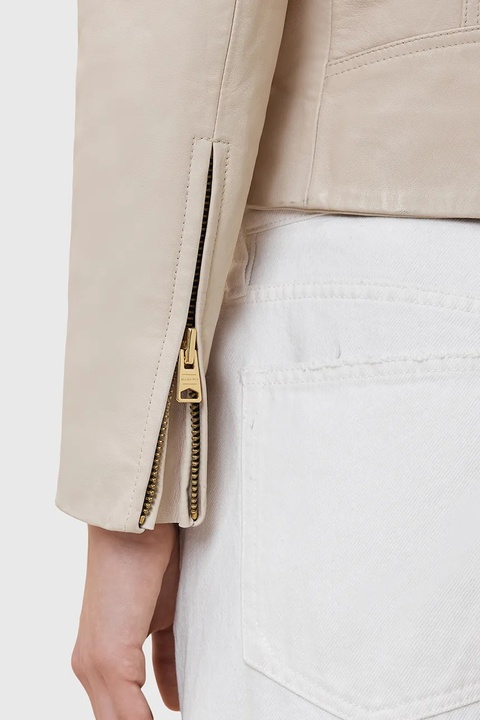 AllSaints ramoneska skórzana DALBY kolor beżowy przejściowa W087LB - zdjęcie produktu nr 2