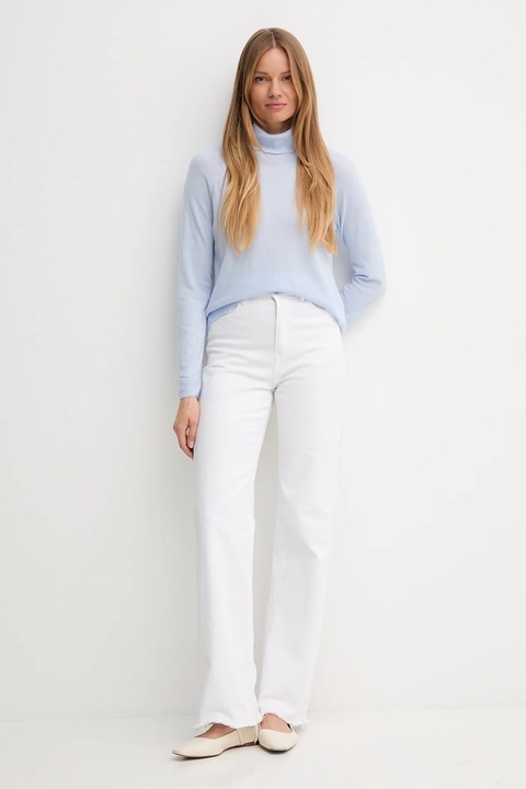 United Colors of Benetton sweter z dodatkiem wełny damski kolor niebieski lekki z golfem 1035D2551 - zdjęcie produktu nr 2