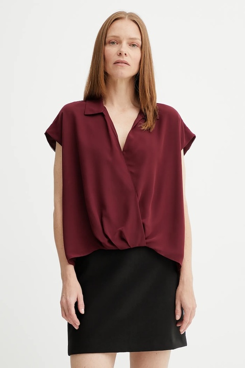 Calvin Klein bluzka damska kolor bordowy gładka LV044C199G - zdjęcie produktu nr 1