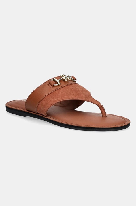 Tommy Hilfiger japonki skórzane MIXED LEATHER HORSEBIT THONG damskie kolor brązowy na płaskim obcasie FW0FW08506 - zdjęcie produktu nr 1