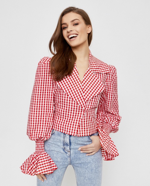 BALMAIN - Krótka bluzka w kratkę - zdjęcie produktu nr 1