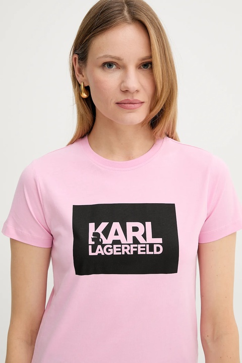 Karl Lagerfeld t-shirt bawełniany damski kolor różowy ASW17010 - zdjęcie produktu nr 2
