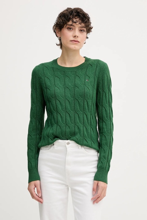 Tommy Hilfiger sweter wełniany damski kolor zielony lekki WW0WW43586 - zdjęcie produktu nr 1