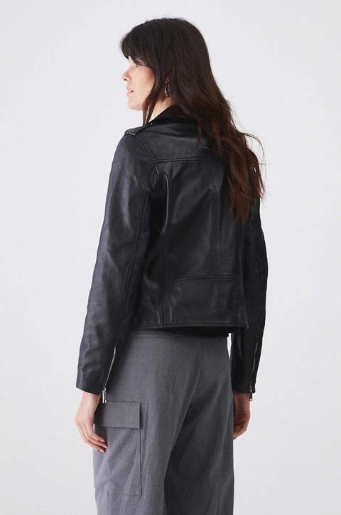 Medicine kurtka skórzana damska kolor czarny przejściowa - zdjęcie produktu nr 2