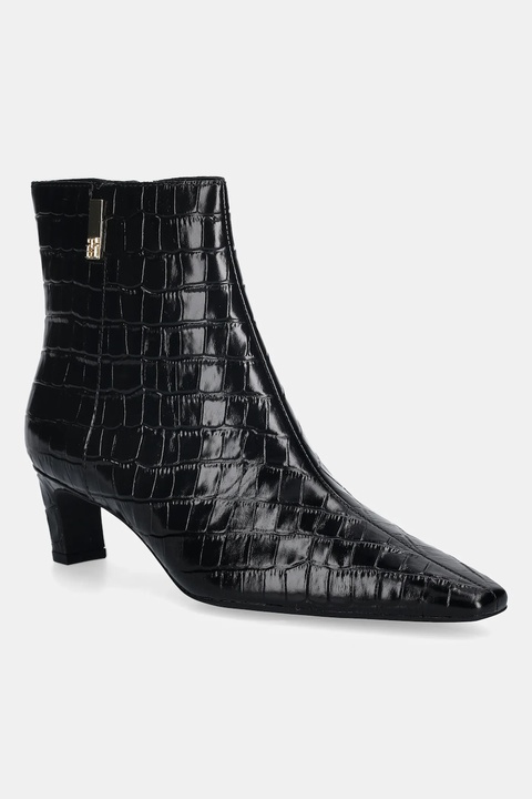 Tommy Hilfiger botki skórzane TH SQUARE TOE CROC KITTEN BOOTIE damskie kolor czarny na słupku FW0FW09162 - zdjęcie produktu nr 1