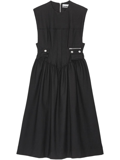 GANNI pleat-detailing midi dress - Black - zdjęcie produktu nr 1