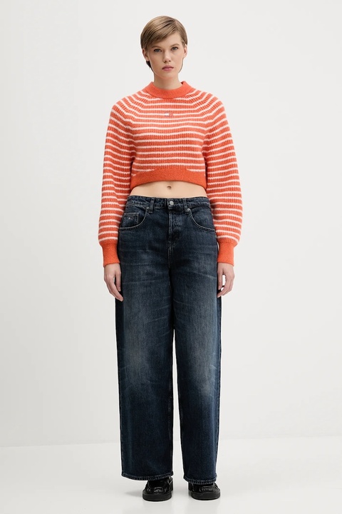 Tommy Jeans sweter z domieszką wełny damski kolor pomarańczowy DW0DW21677 - zdjęcie produktu nr 1