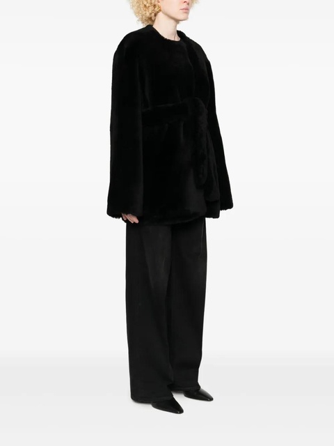 TOTEME belted shearling jacket - Black - zdjęcie produktu nr 2