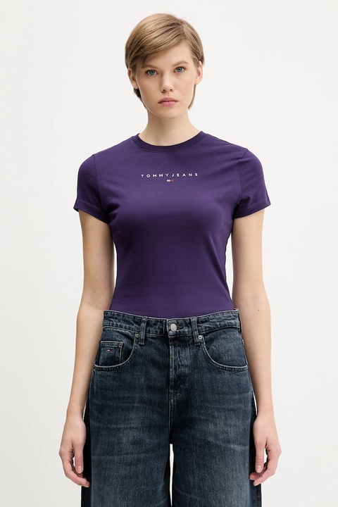 Tommy Jeans t-shirt bawełniany damski kolor fioletowy DW0DW21550 - zdjęcie produktu nr 2