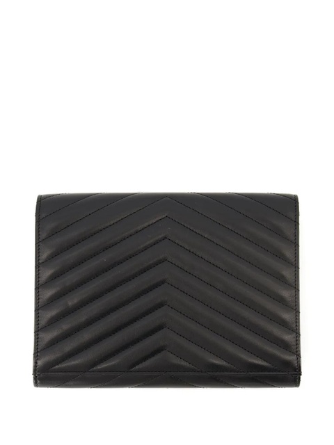 Saint Laurent Cassandre chevron leather clutch bag - Black - zdjęcie produktu nr 2