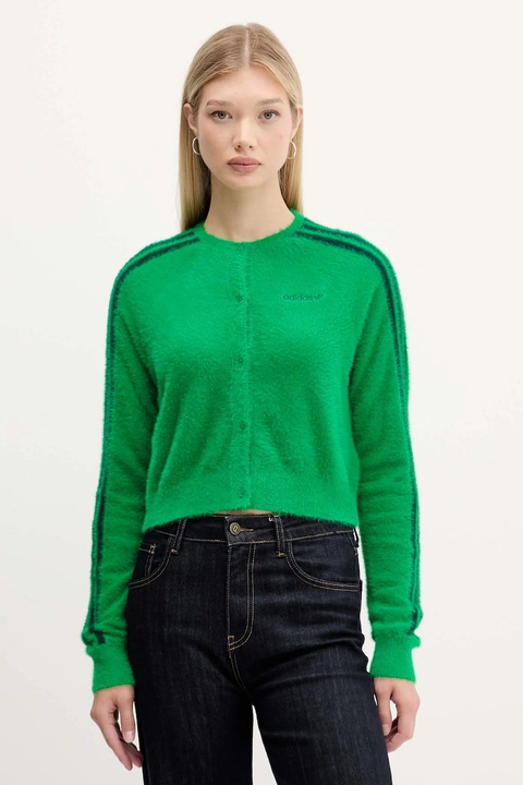 adidas Originals kardigan Fluffy Cardigan damski kolor zielony lekki JW5177 - zdjęcie produktu nr 1