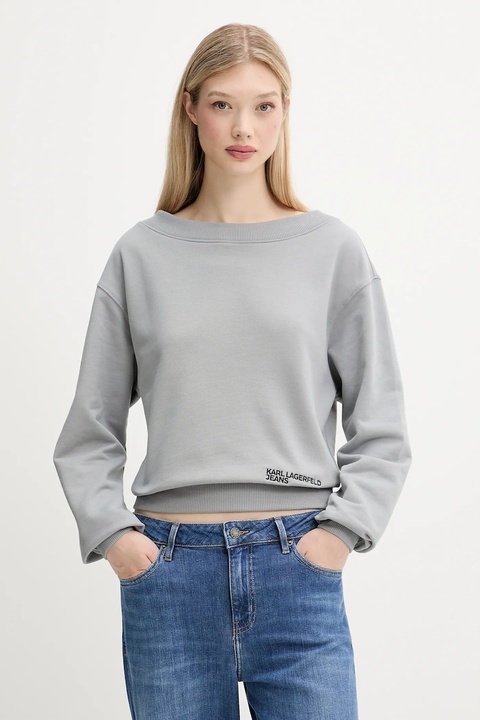 Karl Lagerfeld Jeans bluza bawełniana damska kolor szary gładka A3W20039 - zdjęcie produktu nr 1