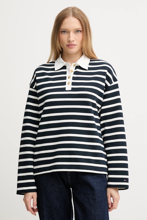 Tommy Hilfiger bluza bawełniana damska kolor granatowy wzorzysta WW0WW47457 - zdjęcie produktu nr 1