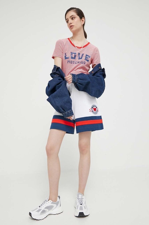 Love Moschino szorty bawełniane kolor biały z aplikacją high waist - zdjęcie produktu nr 2