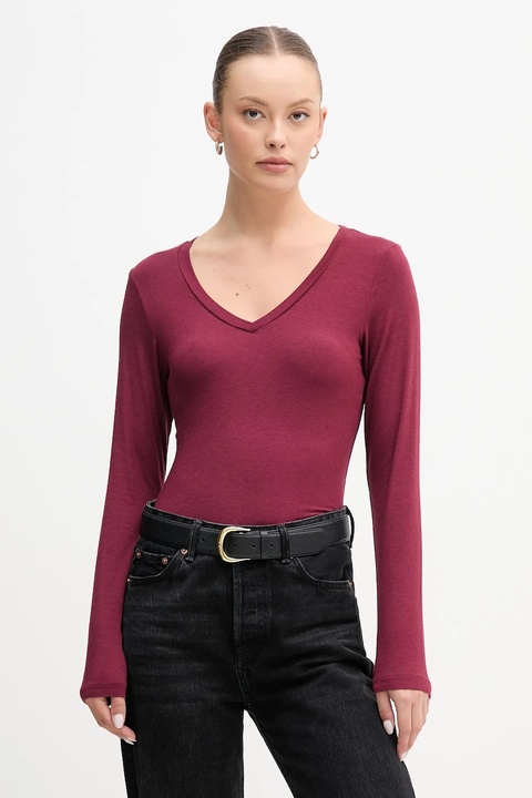 United Colors of Benetton longsleeve z domieszką kaszmiru kolor bordowy 3LRU3M076 - zdjęcie produktu nr 1