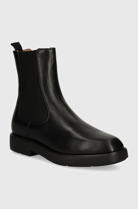 Emporio Armani botki skórzane kolor czarny na płaskim obcasie EW000425 AF11991 UC001 - zdjęcie produktu nr 1