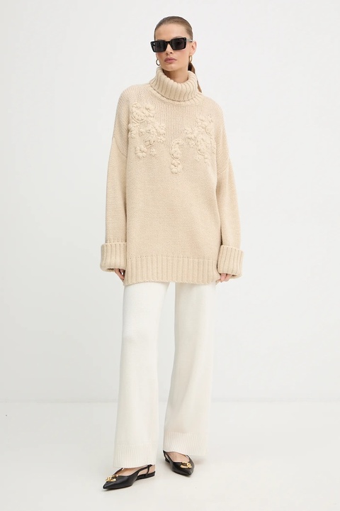 Marciano Guess sweter z dodatkiem wełny AHLAM damski kolor beżowy ciepły z golfem 5BGR28 5895Z - zdjęcie produktu nr 2