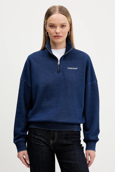 Guess Jeans bluza bawełniana damska kolor granatowy gładka W5YQ10 KCXQ1 - zdjęcie produktu nr 1