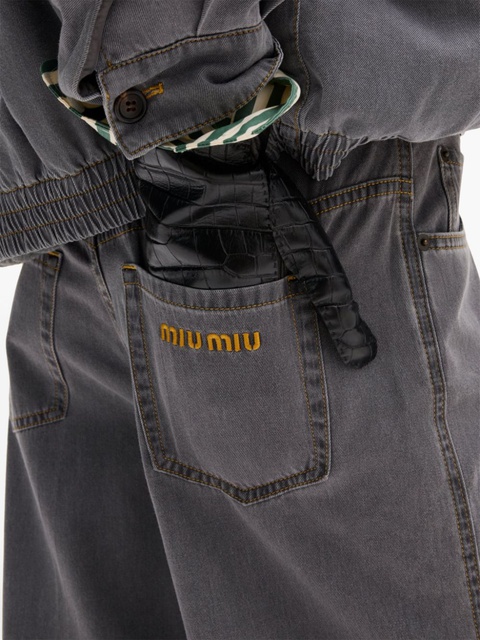 Miu Miu logo-embroidered wide-leg jeans - Grey - zdjęcie produktu nr 2