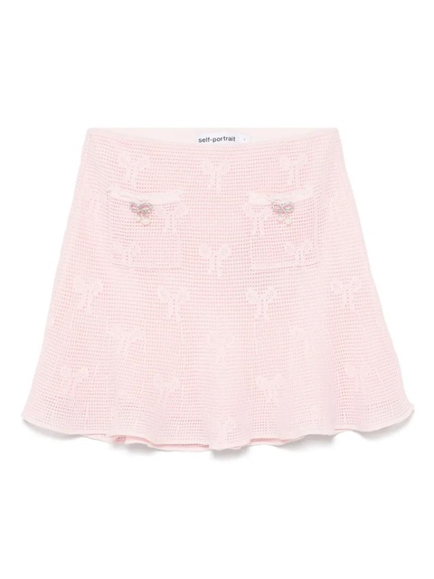 Self-Portrait bow-detail crochet mini skirt - Pink - zdjęcie produktu nr 1