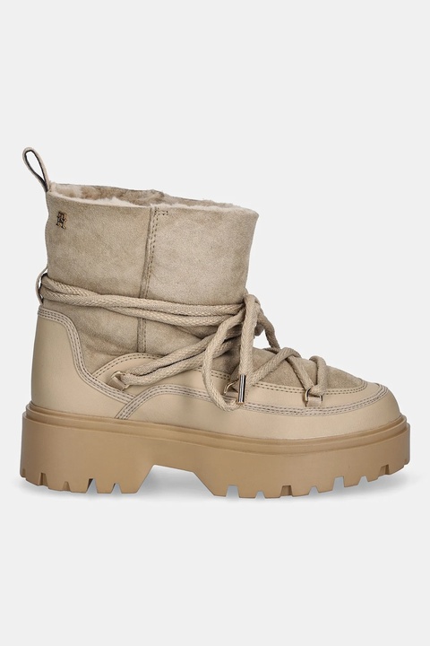 Tommy Hilfiger śniegowce REAL SHEARLING LACEUP damskie kolor beżowy FW0FW08996 - zdjęcie produktu nr 2