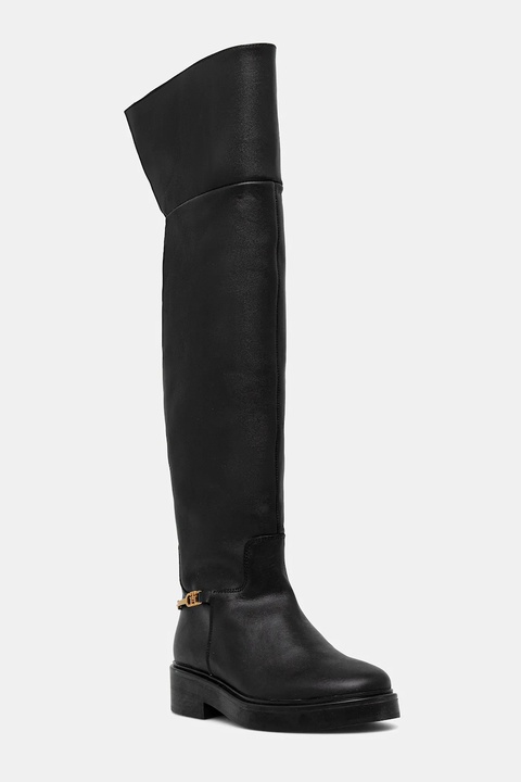 Tommy Hilfiger kozaki skórzane TH HORSEBIT RIDING OVERKNEE BOOT kolor czarny na płaskim obcasie FW0FW08976 - zdjęcie produktu nr 1
