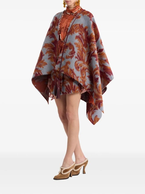 ETRO leaf-jacquard tassel cape - Blue - zdjęcie produktu nr 1