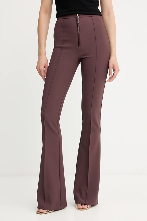 Elisabetta Franchi spodnie damskie kolor bordowy dzwony high waist PA12256E2 - zdjęcie produktu nr 1