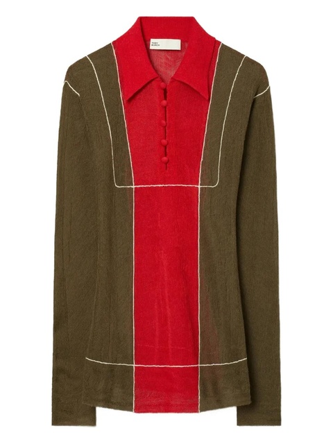 Tory Burch colour-block wool polo shirt - Green - zdjęcie produktu nr 1