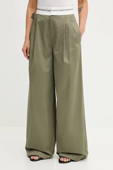 Miss Sixty spodnie bawełniane damskie kolor zielony szerokie high waist 6S3PJ57900 - zdjęcie produktu nr 1